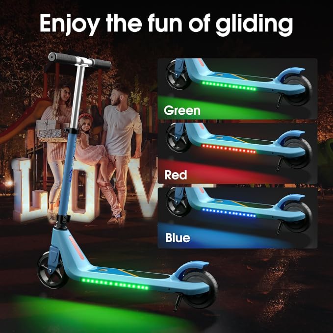 LINGTENG Electric Scooter for Kids Age 6-10, Kick-Start Boost Scooter with Adjustable Speed and Height, Flash Wheel & Deck Lights