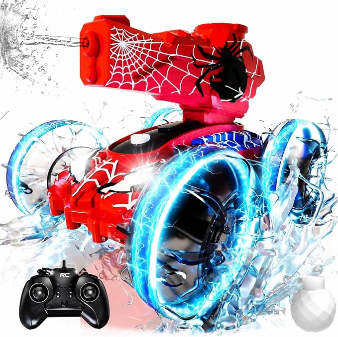 Spider Amphibious Remote Control Car for Boys Kids - 4WD Waterproof 2.4 GHz 360°Rotation RC Stunt Car - Water and Land Pool Toys Cars for 4 5 6 7 8 9 10 Year Old Boys Christmas Birthday Gifts