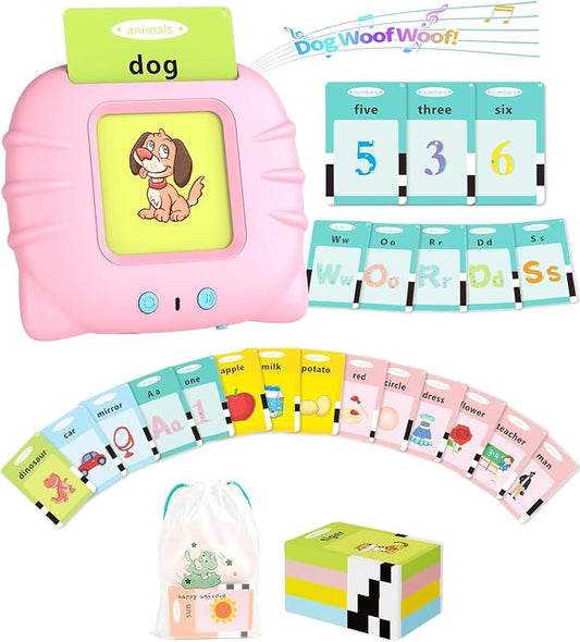 Aullsaty Talking Flash Cards for Toddlers 1-5 Years Old, Upgraded 536 Sight Words with 6 Songs Montessori Autism Sensory Toys, Educational Learning Speech Therapy Birthday Gifts for Boys Girls (Pink)