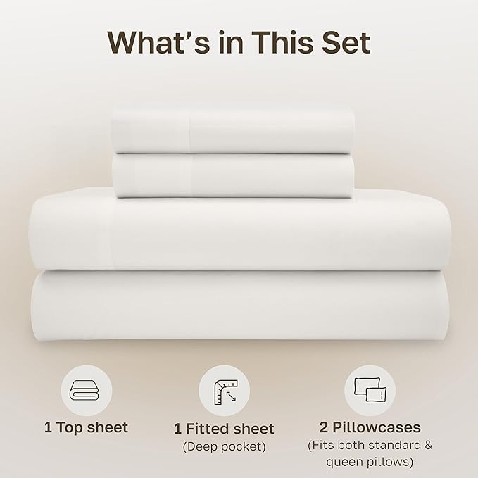 California Design Den Full Size Bed Sheets Set - Soft 100% Organic Cotton Sheets with Deep Pockets, Crisp Percale, Breathable and Durable Bedding Set - True Ivory