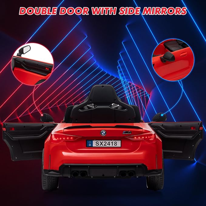 12V Ride On Car for Kids，Licensed BMW M4 Battery Powered Vehicle Car for Boys and Girls, with Remote Control,3 Speed,Led Light,(red)