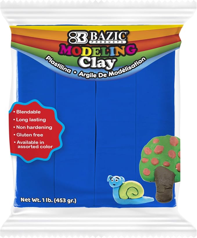 BAZIC Products Blue Modeling Clay, 1 lb, Non-Hardening, for Sculpting Art Crafts, Reusable