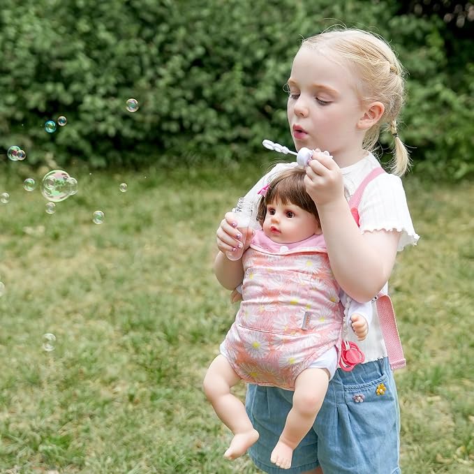 GAGAKU Baby Doll Carrier for Toddlers, Doll Carrier for Little Girls, Toy Baby Dolls Sling for Kids, Reborn Baby Doll Accessories - Calendula Flowers