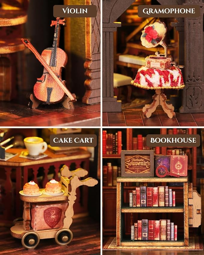 Letter Coffee DIY Miniature House Kit with LED Light - Assembled Dollhouse Kit for Shelf Decor - Wood 3D Puzzles Tiny House Book Nook - Creative Gift for Adults at Birthday Christmas