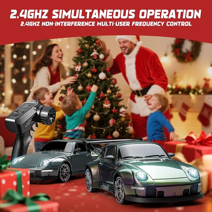 RC Drift Car, 1:24 Scale Remote Control Vehicle with LED Lights, 2.4GHz 20KM/H 4WD High Speed RC Cars, Drifting Tires＆Two Batteries, Racing Sports Toy Idea Gift for Adults Boys Girls and Kids