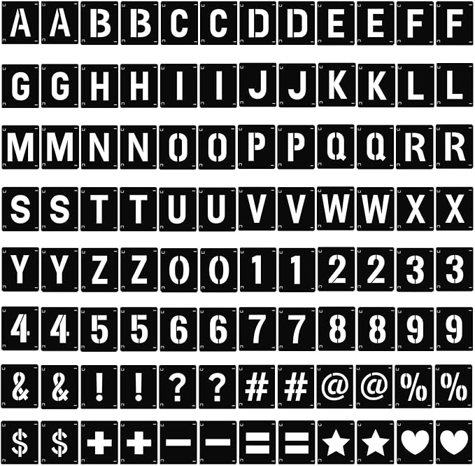 84PCS 2 Inch Letter Number Symbol Stencils, Reusable Alphabet Templates Interlocking Stencil Kit for Painting on Wood, Wall, Fabric, Rock, Sign, DIY Art Projects