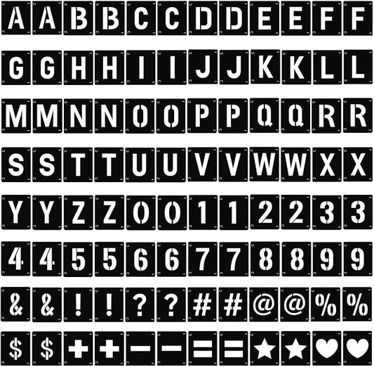 84PCS 2 Inch Letter Number Symbol Stencils, Reusable Alphabet Templates Interlocking Stencil Kit for Painting on Wood, Wall, Fabric, Rock, Sign, DIY Art Projects