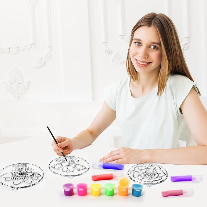 Nlicrst 32 Sets Flower DIY Sun Catcher Crafts Decorations, Sun Catcher Kits for Adults Window Art, Suncatcher Paint DIY Craft Kits for Kids Classroom Decorations