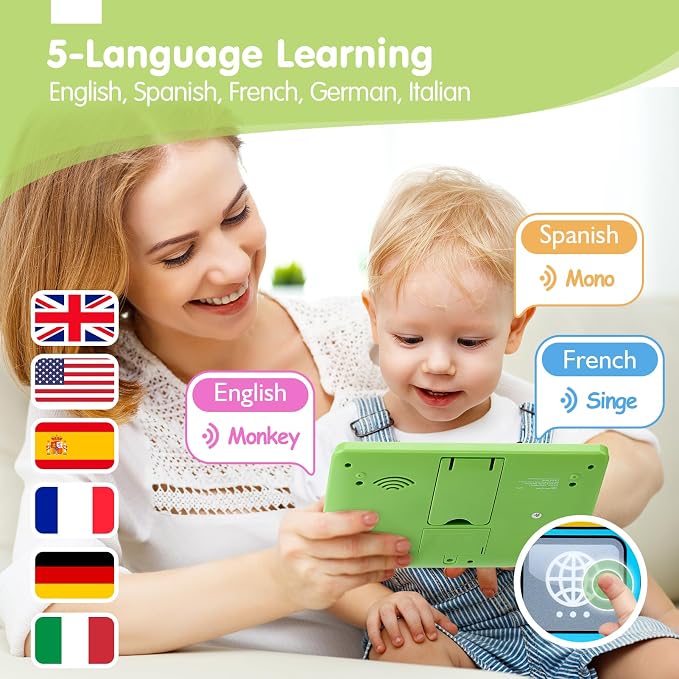 hahaland 5-Language Learning Tablet for Toddlers 1-3 – New Version Educational Toy with Sounds & Speech Therapy – Early Development Easter Gifts for Boys, Girls, Baby, Toddler, Ages 1 2 3