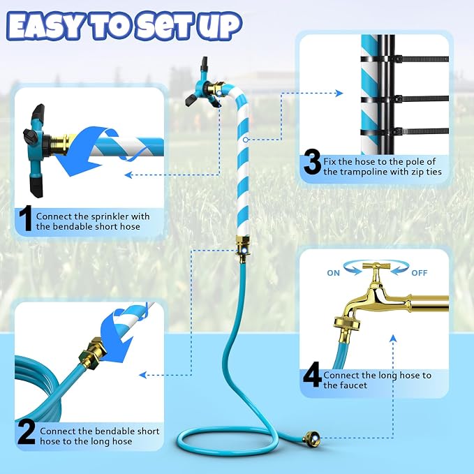 Universal Trampoline Sprinkler, Net Friendly Trampoline Accessories, 360 Rotating Water Sprinkler of Trampolines, Outdoor Backyard Water Park Fun Summer Toys for Kids
