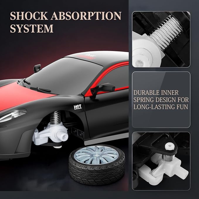 Remote Control Car RC Drift Car 2.4GHz 1:24 Scale 4WD 15KM/H High Speed Model Vehicle with LED Lights Drifting Tire Racing Sport Toy Car for Adults Boys Girls Kids Gift 2Pcs Rechargeable Batteries