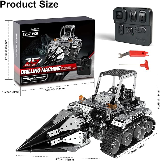 Building Sets Stem Assembly Metal 3-D Puzzle Model Car Building Kit Construction Set Toys Electric Remote Control Drilling Machine 1257PCS/Included Motor