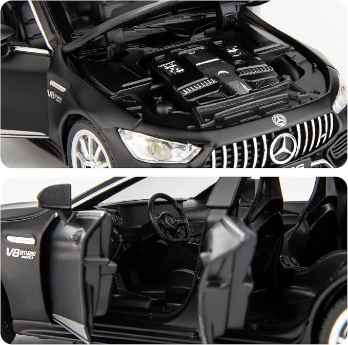 WAKAKAC 1/32 AMG GT63 Model Car Alloy Diecast Pull Back Toy Car with Sound and Light Door Can Be Opened Toy Vehicle for Kids Gift(Black)