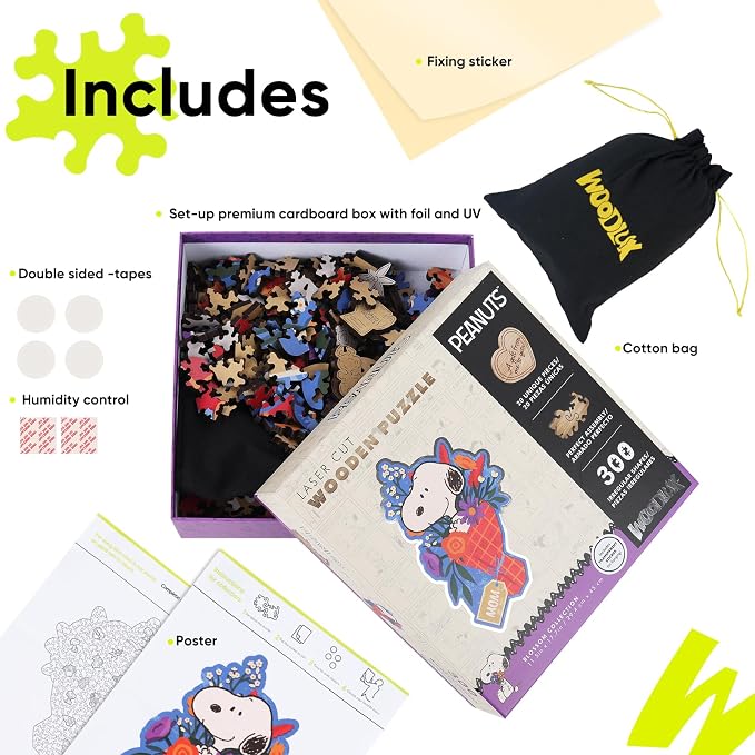Peanuts Puzzles for Adults – Wooden Puzzles Gifts for Mom Grandmother Daughter, 300 Pieces Unique Shaped Jigsaw Puzzles, 5MM Thick, Officially Licensed Merchandise – Mom Bouquet, 17.7" x 11.5"