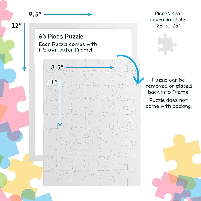 Hygloss Products 4 Blank Jigsaw Puzzles with Envelopes – 8.5 x 11 Inch, 63 Pieces Each – DYI Party invites, Perfect for Decorating, Kids' Activities, Arts & Crafts or Party Favors