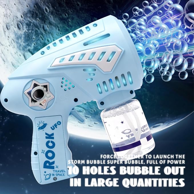 Space Journey Bubble Gun, Type-C Rechargeable Astronaut Bubble Gun, Automatic Bubble Machine with Led Light. Suitable Toy Gifts for Kids Aged 3-15, Suitable for Outdoor and Indoor Party Toys
