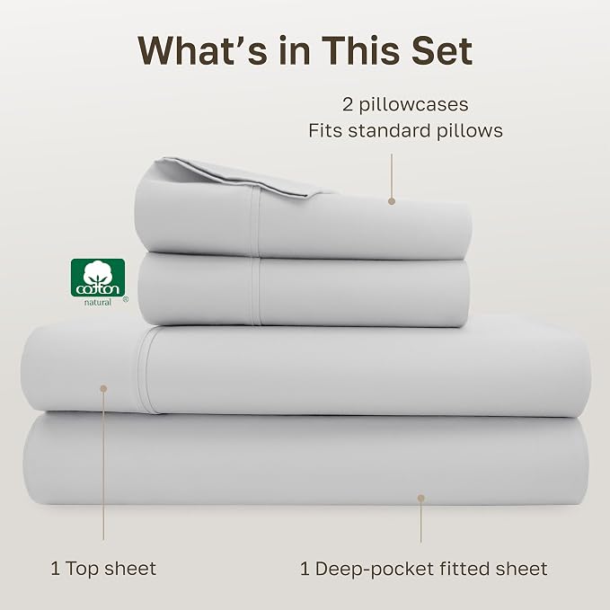California Design Den Soft Cotton Full Size Bed Sheets Set, 400 Thread Count Good Housekeeping Award Winner, Silky Smooth Sateen with Deep Pockets, Breathable and Durable Full Bedding Set - Silver