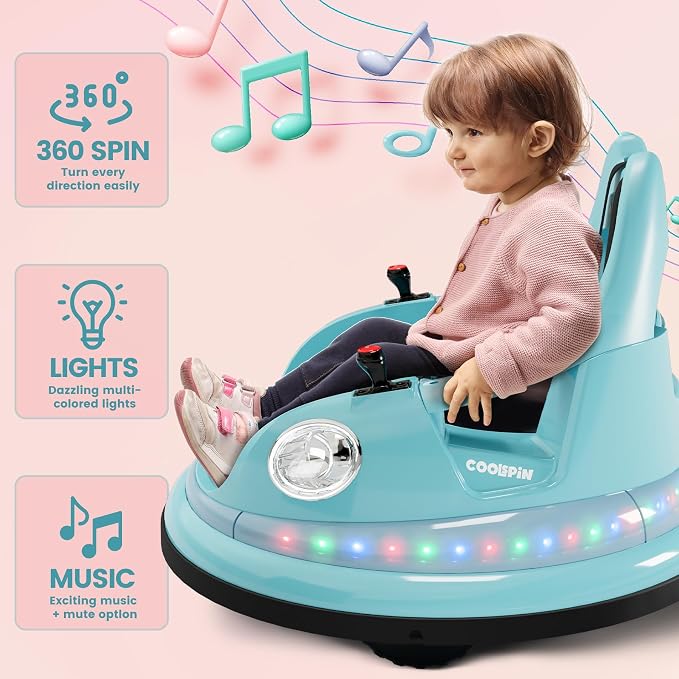 Bumper Car for Kids, 12V Ride on Bumper Car for Toddler with Remote Control, 2-Speed, 2 Driving Modes, 360°Spin, Anti-Collision Padding, Lights, Music, Electric Bumping Car for Children 1.5-6, Blue