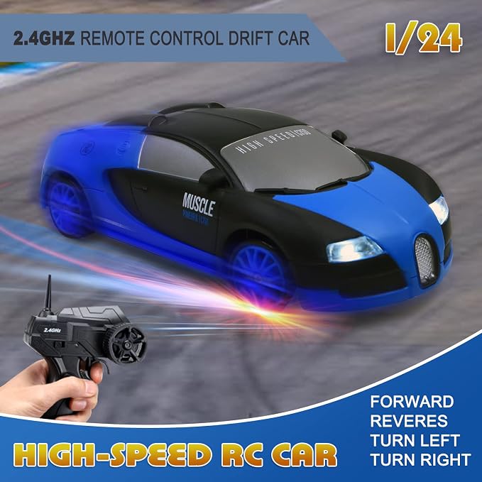 Remote Control Car RC Drift Car 2.4GHz 1:24 Scale 4WD High Speed RC Cars Vehicle with LED Lights Drifting Tires Racing Sport Toy Cars for Adults Boys Girls Kids Gift