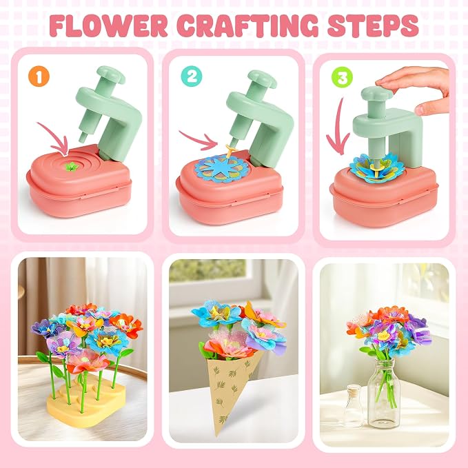 beefunni Flower Bouquet Craft Kit, DIY Crafts Toys for Kids Ages 4-8, Educational Flower-Making Toy for Toddler, Arts & Crafts for Toddler Girl, Birthday Gift for 4 5 6 7 8+ Year Old Girls and Boys