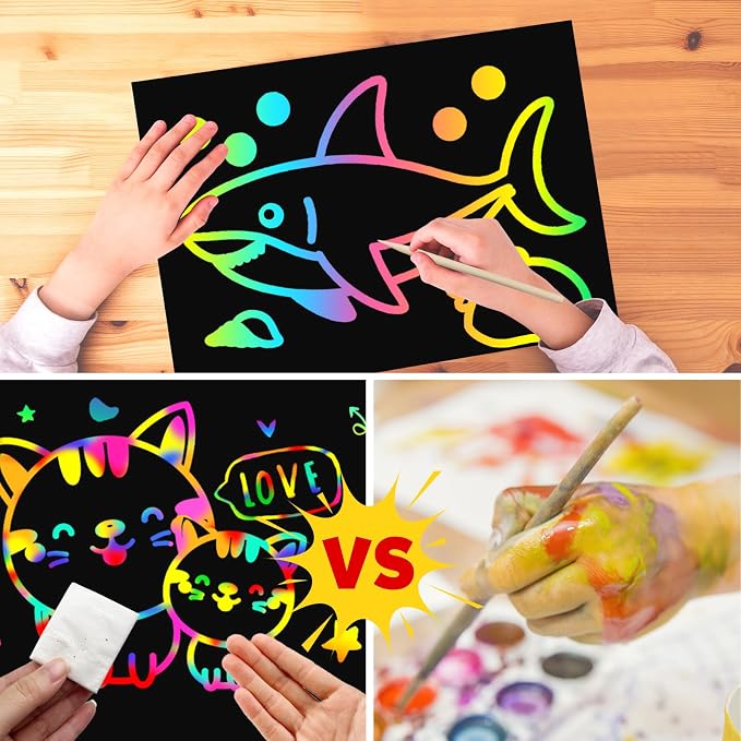 ZMLM Scratch Paper Art Craft: 2 Pack Rainbow Scratch Set for 3 4 5 6 7 8 9 10 Years Old Girls Boys Students Drawing Coloring Black Magic Art Supplies Kits Gifts School Birthday Party Toys (Ocean)