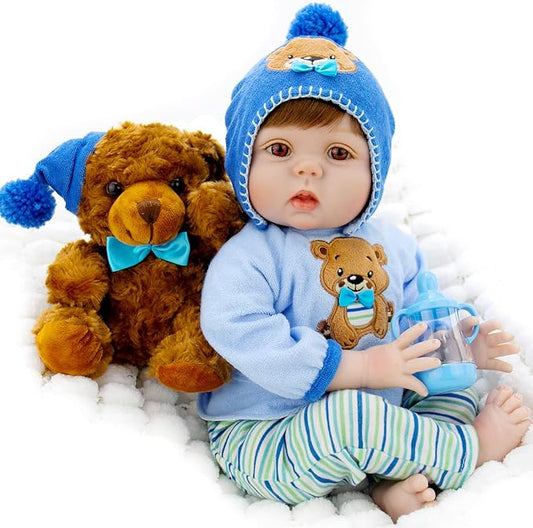 Milidool Lifelike Reborn Baby Dolls -22 Inch Realistic Newborn Soft Body Boy Baby Doll Real Life Baby Dolls with Gift Box Complete Accessories Kids Age 3+ Gifts, Pretend Play, Collection