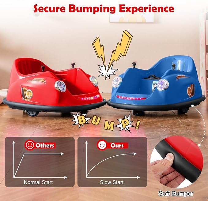Costzon Bumper Car for Toddler, 12V Electric Kids Ride on Bumper Car with Remote Control, 360 Degree Spin, LED Lights, Music, Battery Powered Baby Bumping Toy Gift for Toddlers 2-5 Years Old (Red)