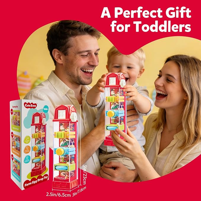 Farm Egg Drop Toy for Toddlers 2-4, Travel Toys for Toddlers, Cause and Effect Montessori Toy, Fine Motor Activity, Quiet Gift for 2 Year Old Boys Girls