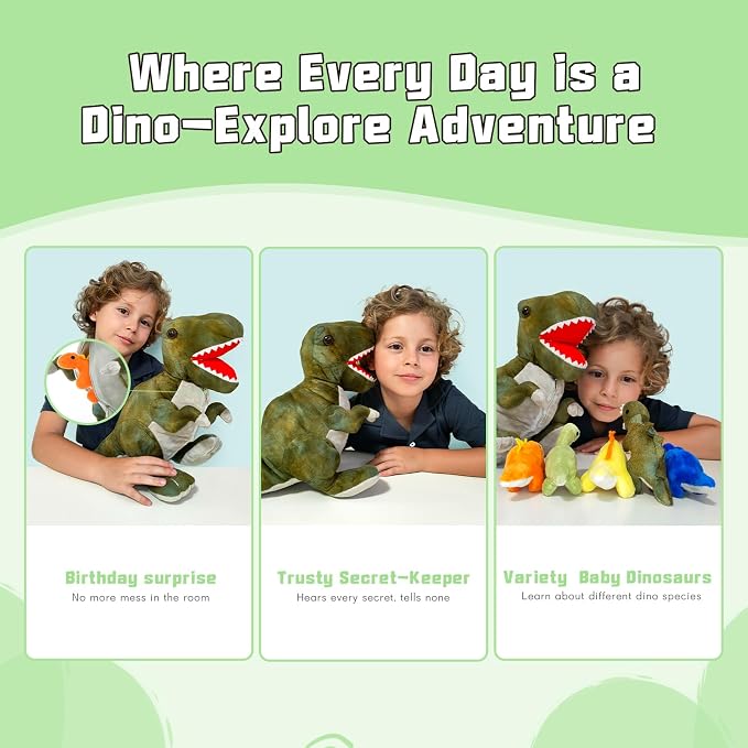 Muiteiur Dinosaur Stuffed Animals with Babies, Soft 19.6 Inch Plush T-Rex Zippered Belly Inside with 5 Cute Baby Dinosaurs, Set for Kids