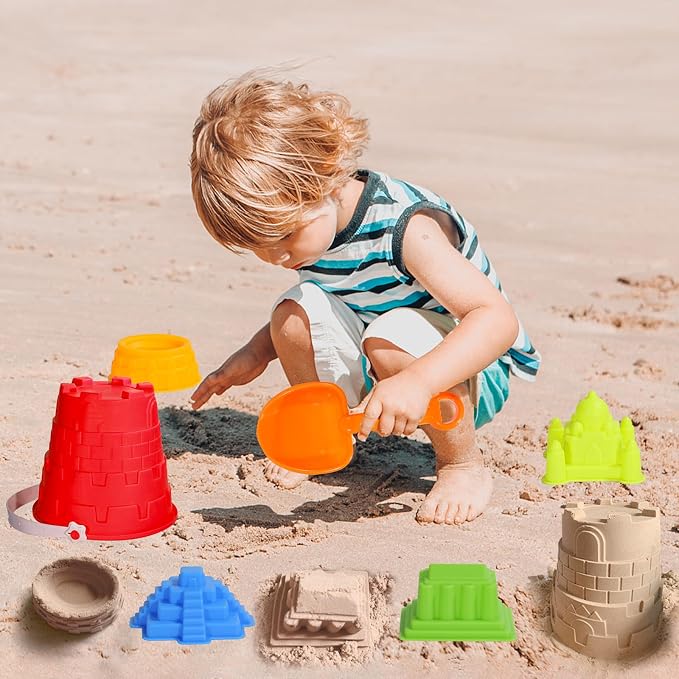 17 Pcs Beach Toy Set for Kids - Includes Bucket, Molds, Shovel, Rake, Sifter & Castle Toys - Sand Bucket and Shovel for Boys and Girls