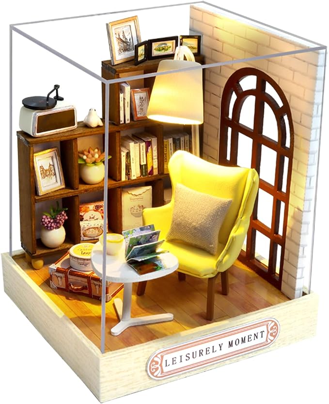 CUTEROOM DIY Doll House Miniature Furniture Wooden House Kit with Dust Cover & LED Light and Accessories - New Three Styles QT Series Dollhouse (QT037)