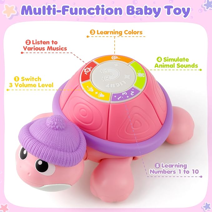 Baby Toys 6-12 Months, Musical Turtle Crawling Infant Toys for Tummy Time, Early Learning Educational Toys for 7 8 9 10 11 Months, Ideal Christmas Birthday Gifts for Boys & Girls Age 1 Years Old
