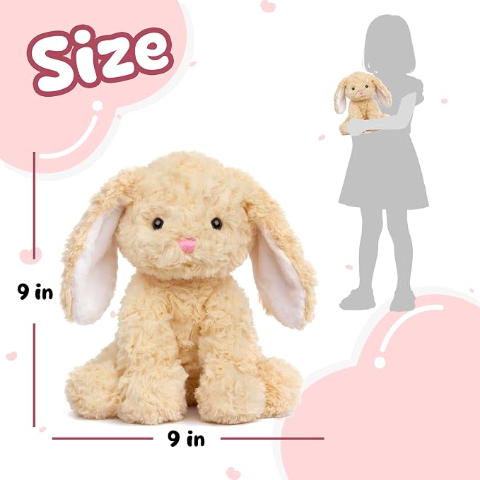 Hopearl Adorable Plush Bunny Toy Floppy Rabbit Ultra Soft Stuffed Animal Holiday Birthday Gift for Boys Girls Kids Toddlers, Brown, 9''