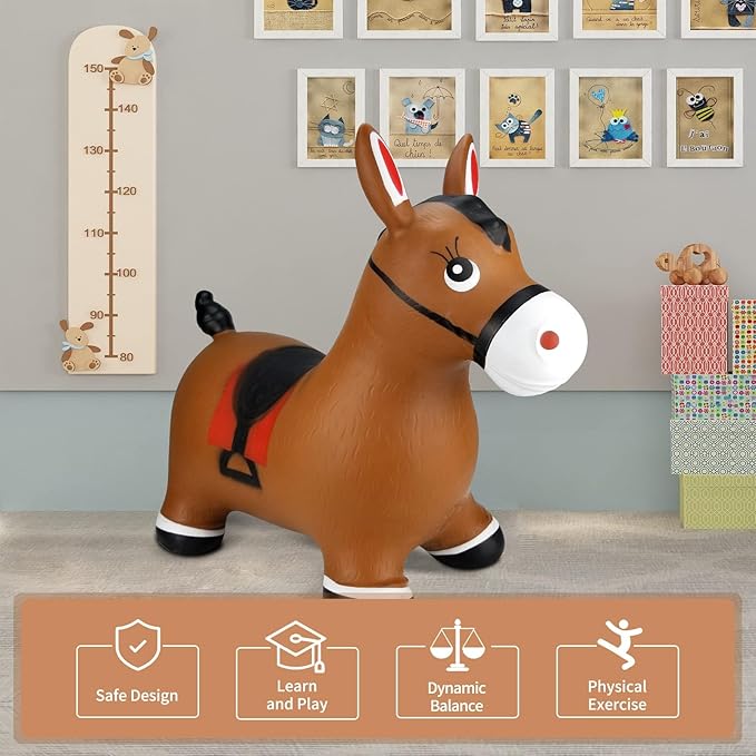 INPANY Bouncy Horse Hopper Toys, Toddlers Bouncing Farm Animals, Inflatable Jumping Hopping Horse, Ride on Rubber Bouncer for Kids, Outdoor Indoor Cool Birthday Gifts for 2 3 4 Year Old Girl Boy