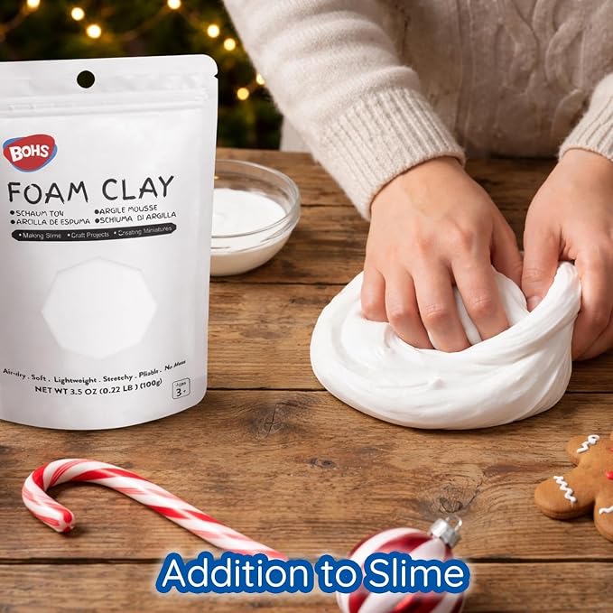 BOHS White Foam Clay - Squishy,Soft, Air Dry -for School Project,Cosplay,Fake Bake, Slime Supplies-100 Grams
