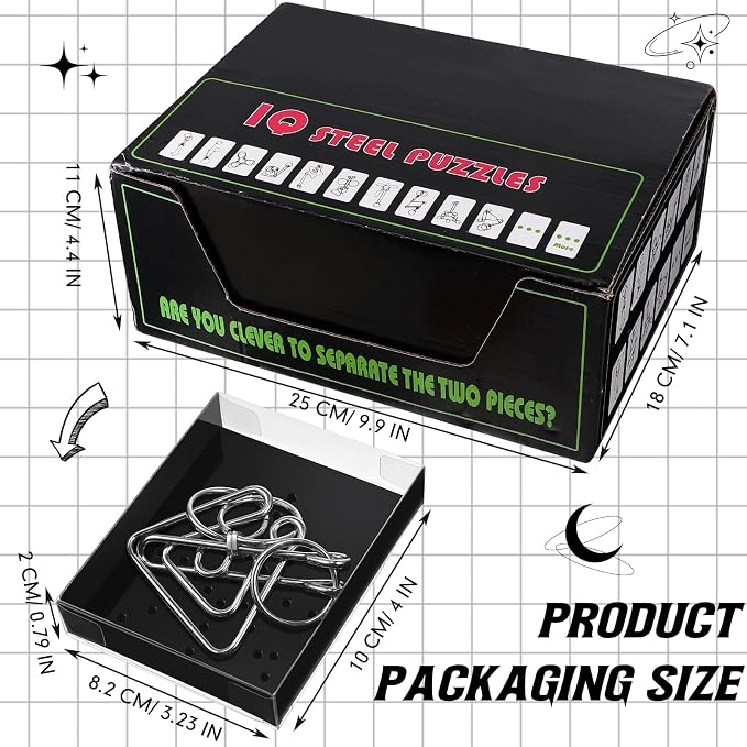 24 Packs Large Metal Bulk IQ Wire Metal with Paper Box Gift Package Educational Valentine Gifts Easter for Party Favor Adults Challenge Gifts(Black,Unique Styles)