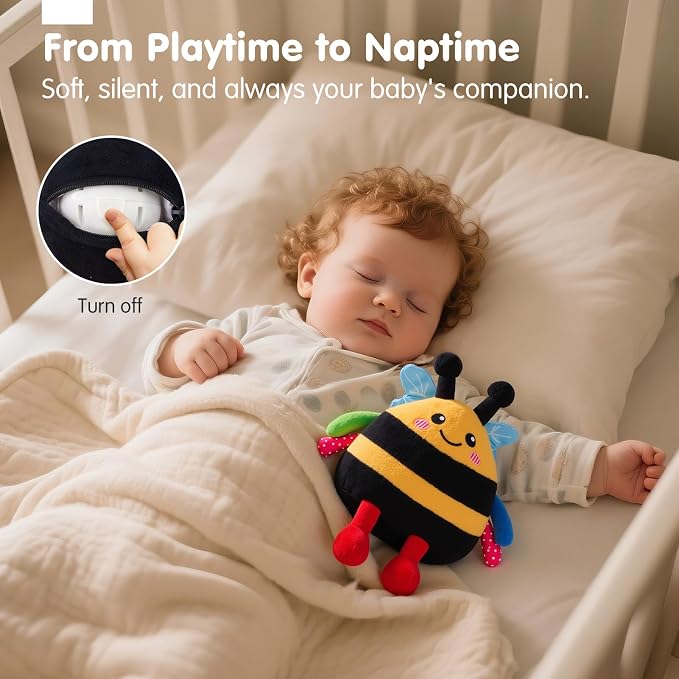 hahaland Tummy Time Bouncing Bee Toy for 6-12 Month, Musical Dancing Plush Bee Baby Toys 9 Month Old, Vibrating & Buzzing Bee Toy Gifts for 1 Year Old Boy & Girl