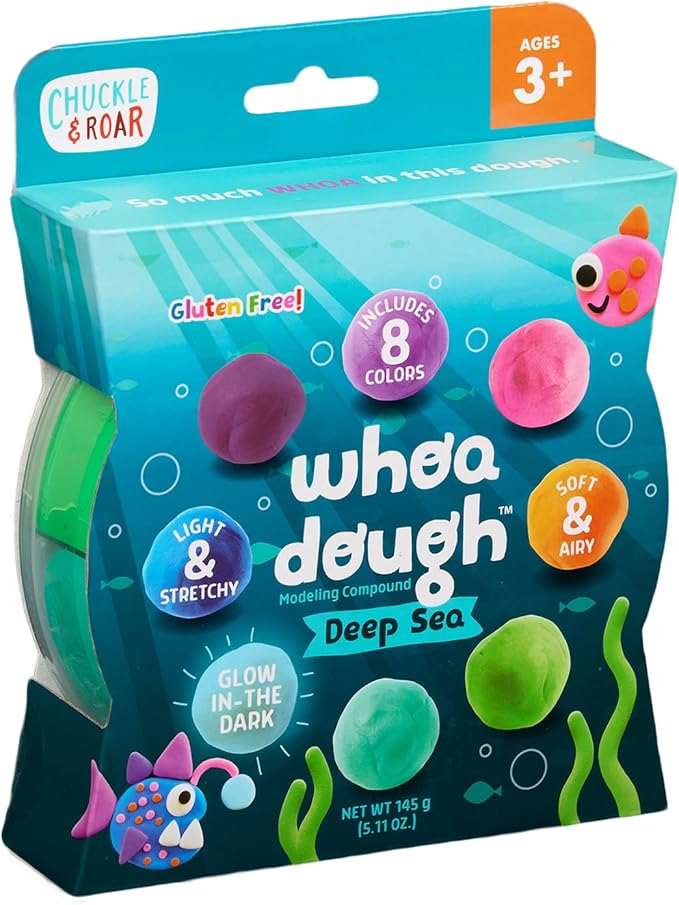 Chuckle & Roar Air Dry Clay Deep Sea Pack - 8 Colors, Portable Color Wheel Case, Non Toxic, Ages 3+ - Stretchy Sensory Dough - Glow in the Dark Playdough - Gluten Free Playdough for Kids