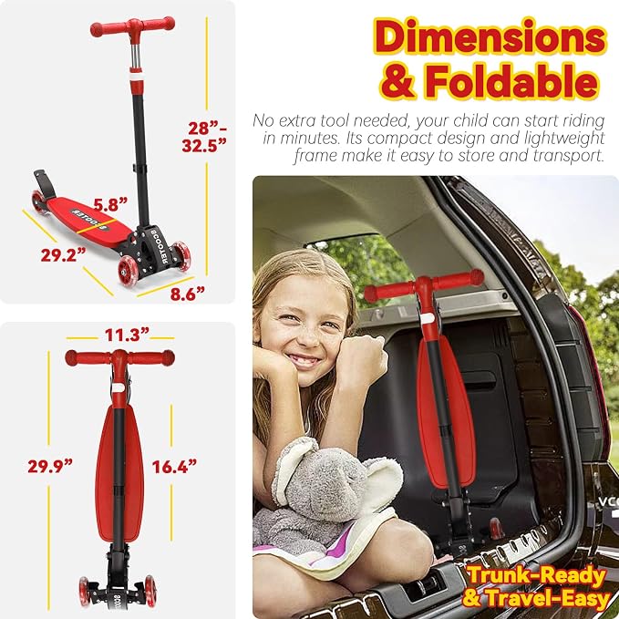 Scooter for Kids 3-12, Kid Scooters with Extra-Wide Deck, 165 lbs Capacity, 3 Wheel Kick Scooter with Lean to Steer, Height Adjustable Handlebar, Light Up Wheels for Stable Smooth Riding, Child Gift