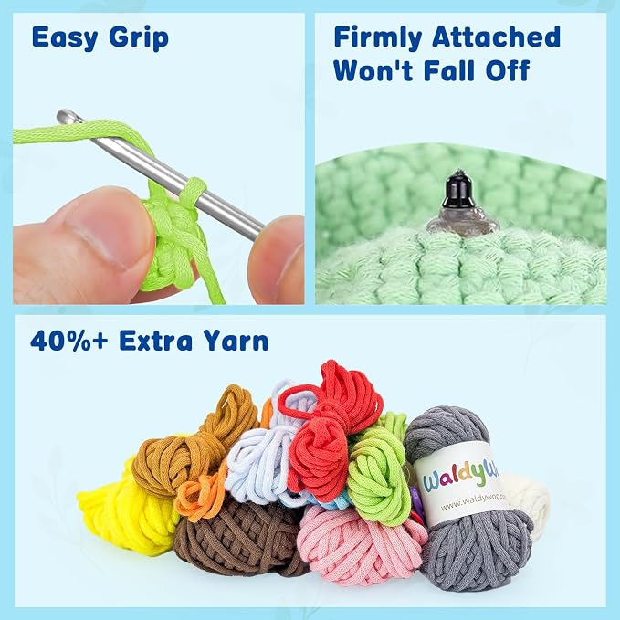 WaldyWop Crochet Kit for Beginners: 3 Animal & Flower Bookmarks Knitting Kits for Starter w/Easy Yarn, Crochet Hook&Easy Video Tutorials-Wobbles Crochet Animal Kit for Adults, Birthday Gifts for Women