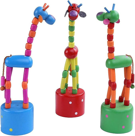 Finger Puppets, Wooden Cute Colorful Cartoon Puppets, Swing Dancing Body Collapsing Desktop Toys for Kids Toddlers (3 Giraffes)