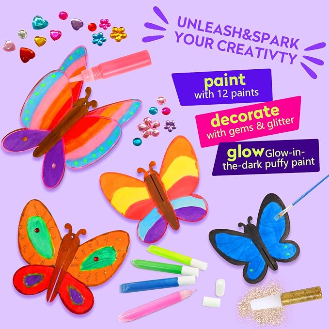 Yrinfay Glow in The Dark Butterfly Painting Kit, Teen Girl Gifts for 6-8 8-10 Year Old, Arts and Craft Kit for Kids Age 7 8-12, Toys for Boy & Girls 5-7 8 9 10 11 12