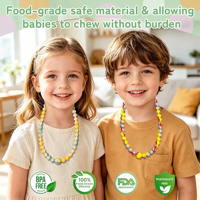 Teething Necklace for Baby,Tooth Grinding Toys，Sensory Chew Necklace for Kids, Girls,Boys,Adult with Autism, ADHD,Teething Beads for Babies