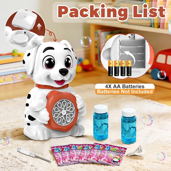 Zerhunt Leak-Proof Bubble Machine for Toddlers: Automatic Bubble Blower with Cute Dog Design, Lights & 150ML Tank - Durable Bubble Toy Gift for Kids Ages 3-7 - Idea for Party, Outdoor, Birthday