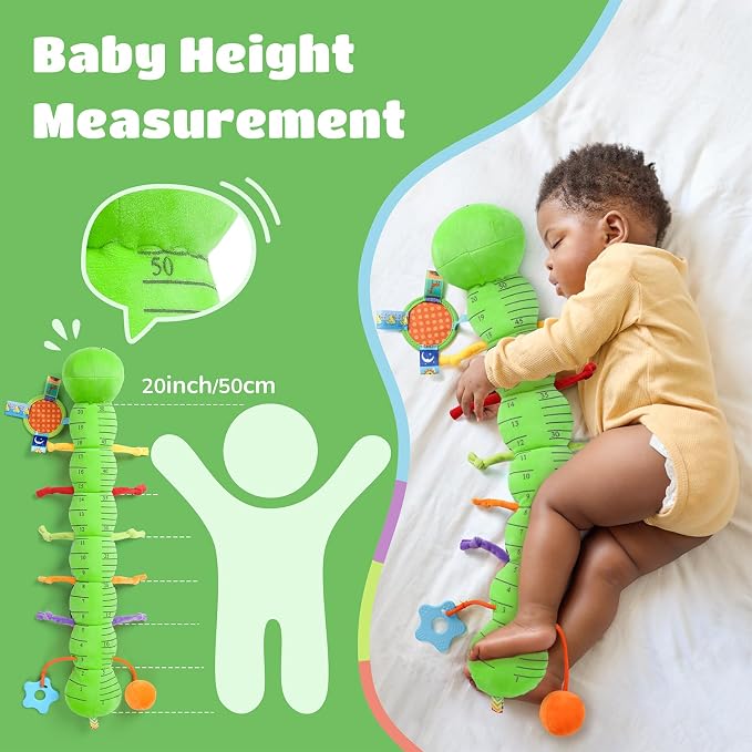 AWOTOY Baby Sensory Toys Music Caterpillar Plush Infant Toys 0 6 12 Months | Stuffed Animals Tummy Time Teething Toys with Mirror Pull String Rattle Baby Toys for Newborn Boy Girl Shower Birthday Gifts