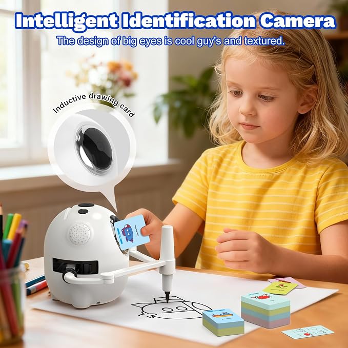 Drawing Robot for Kids with 150 Cards, Camera Recognition Interactive Educational Drawing Kit for Kids, Montessori Painting Learning Toys for 3-8 Year Old Boys Girls Birthday Party Gift