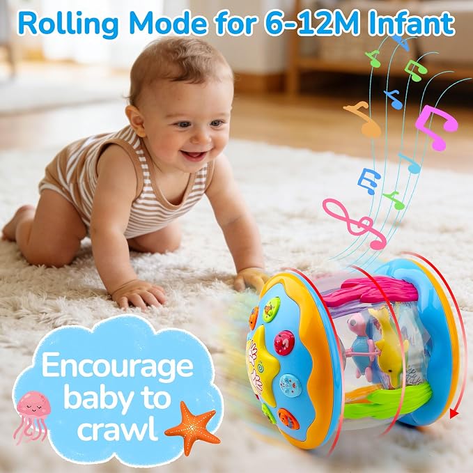 Baby Toys 0-6 Months Ocean Rotating Projector Musical Light Up Tummy Time Toys for Infants 0-3 4 5 6 7 8 9 Months Baby Aquarium Crawling Toys 6-12 Month Boys Girls 1 2 Year Old Birthday Shower Gifts