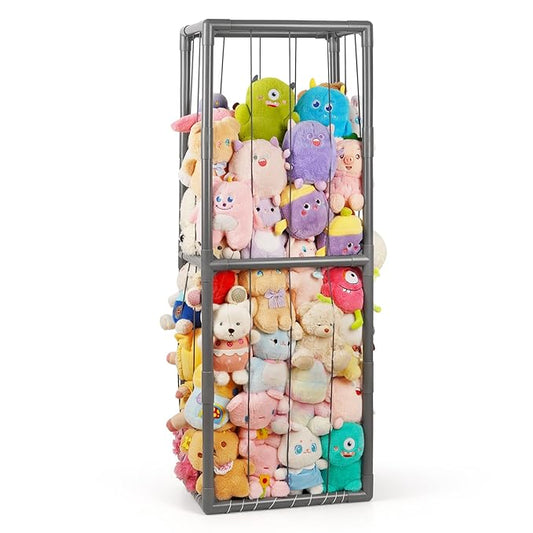 Trycooling Stuffed Animal Storage Zoo Stuffed Animal Holder Space Save Vertical Stuffed Animals Storage PVC with Elastic Band and Net for Playroom Bedroom Nursery (Grey 1)