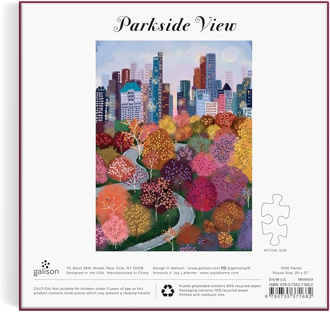 Galison Parkside View 1000 Piece Puzzle in a Square Box from Galison - 1000 Piece Puzzle for Adults, Beautiful Illustrations from Joy Laforme, Thick and Sturdy Pieces, Idea