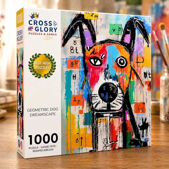 Cross & Glory - Geometric Dog Dreamscape - 1000 Piece Jigsaw Puzzle for Adults | Abstract Art | Satin Finish | Vivid Colors | Modern Home Decor | Educational Brain Game